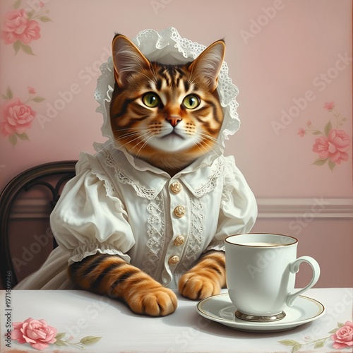 cat with cup of tea