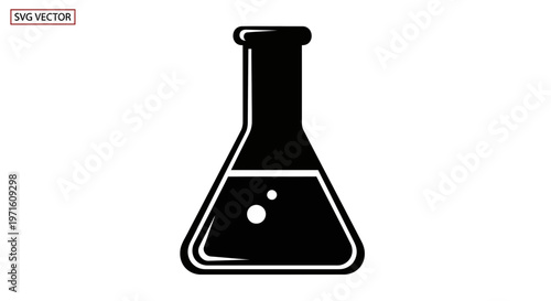 Black and White Icon of a Laboratory Flask with Bubbles