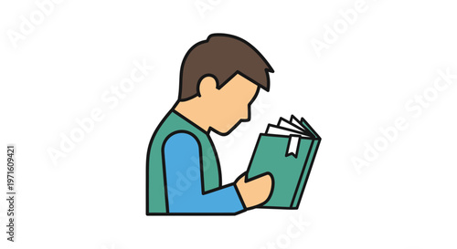 Boy reading a book, flat design illustration, education concept