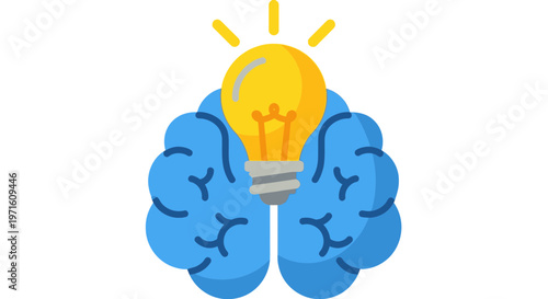 Brain With Light Bulb Idea Symbol - Innovation Concept