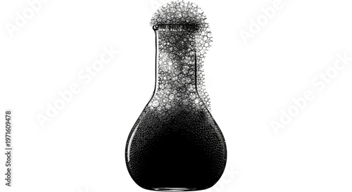 Bubbling Chemical Reaction in Erlenmeyer Flask with Molecular Structures