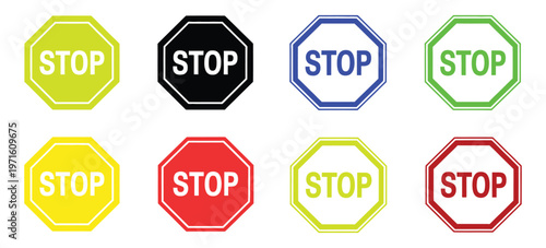 Stop signs with different designs for your projects and presentations, set of prohibition sign icons in various styles for no entry, banned actions, and safety alerts