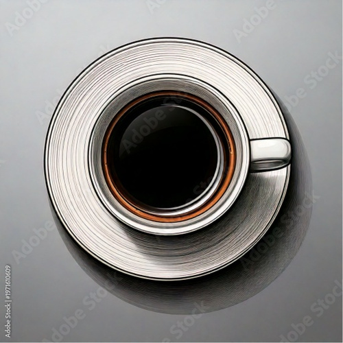 Overhead view of a white ceramic cup filled with dark coffee.