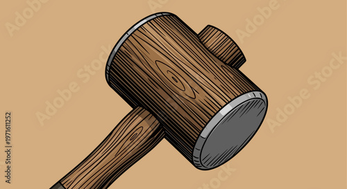Illustration of a wooden mallet with a metal striking surface