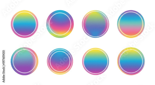 Eight circular gradients with vibrant rainbow color schemes displayed