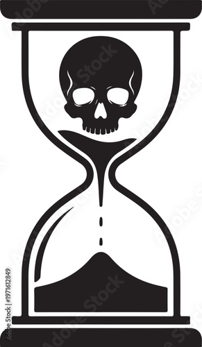 Hourglass with a skull symbolizing the passage of time and mortality isolated on transparent background, Vector