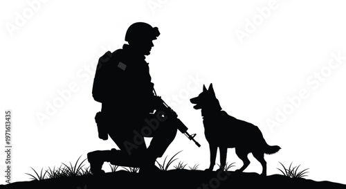 Black silhouette vector illustration of a girl riding a wild stallion and walking her pet dog as isolated nature animals