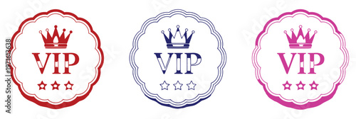 VIP badges icon, premium insignia symbol representing exclusive access, membership status, and luxury branding