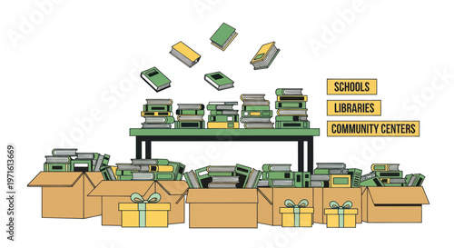 Book distribution illustration boxes and books for schools libraries community centers
