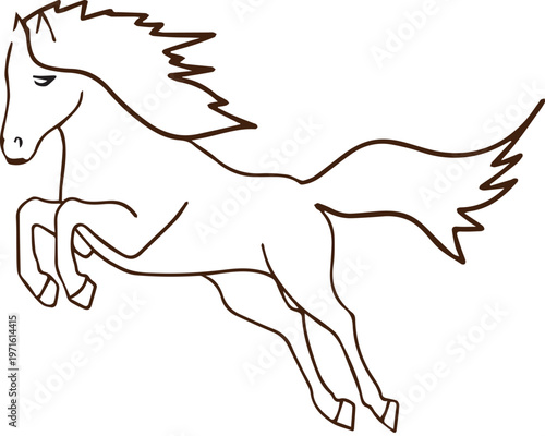 A clean black outline drawing portrays a horse in full gallop, demonstrating dynamic motion and unbridled speed.