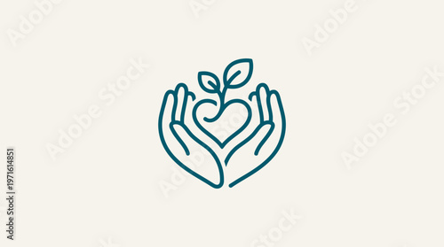 Hands Cuping a Growing Plant with Heart Shape