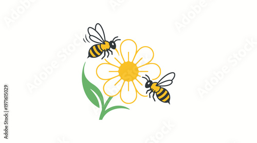 Cheerful Bees Buzzing Around a Daisy Flower
