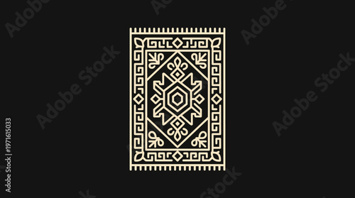 Geometric Oriental Rug Design on Black Background