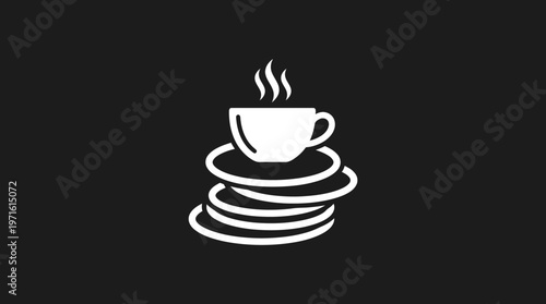 Minimalist Coffee Cup on a Stacked Plate Pile