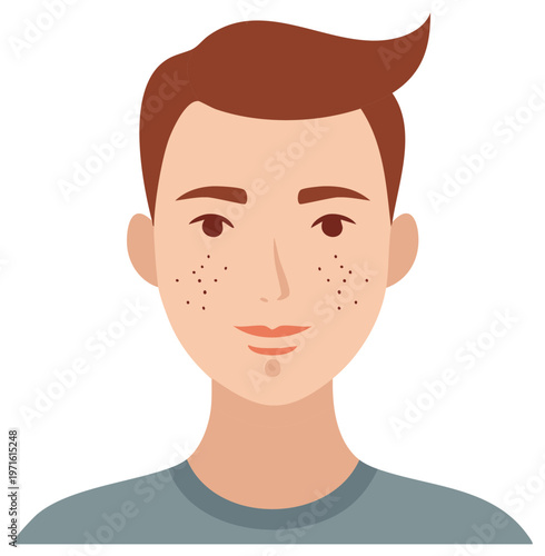 Vector illustration of a smiling young man with freckles and brown hair portrait