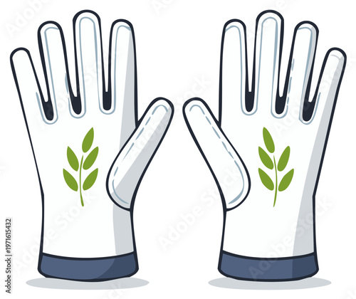 Pair of Gardening Gloves with Green Leaf Emblem