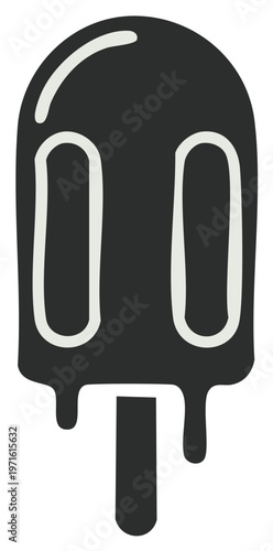 Stylized Chocolate Ice Cream Bar on a Stick with Dripping Glaze Sweet Cold Dessert