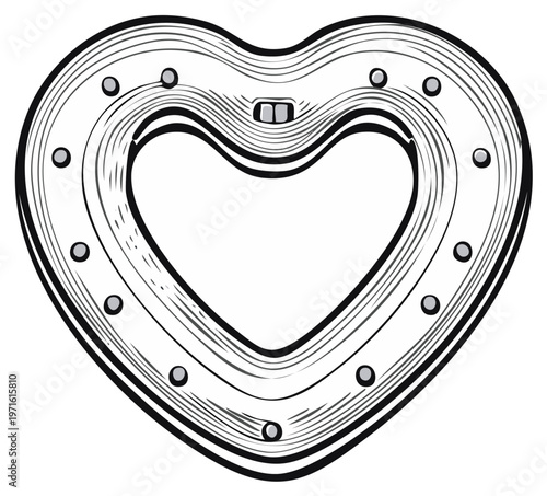 Vintage Heart Shaped Metal Locket Outline with Rivets and Clasp Detail