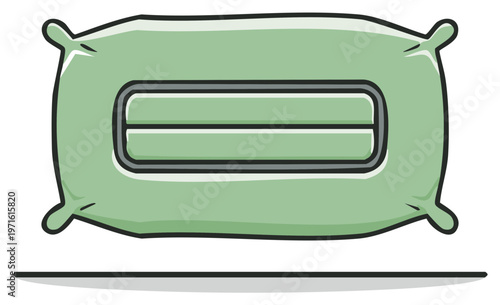 Green pillow illustration with rounded edges and unique recessed design isolated.
