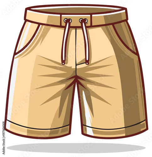 Casual beige drawstring shorts vector illustration for summer wear and leisure activities