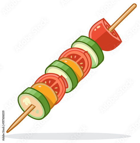 Vibrant assorted fresh vegetable skewer cartoon flat illustration healthy diet food