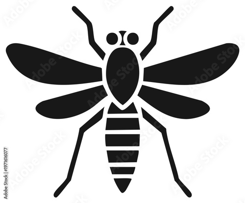 Mosquito Silhouette: Flying Insect with Wings and Striped Abdomen