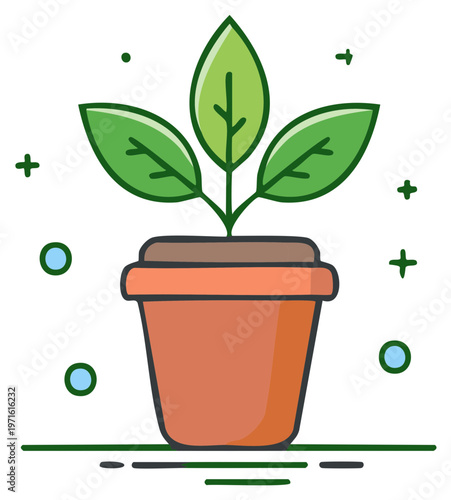 Young green sprout in a terracotta pot icon for growth and gardening concepts