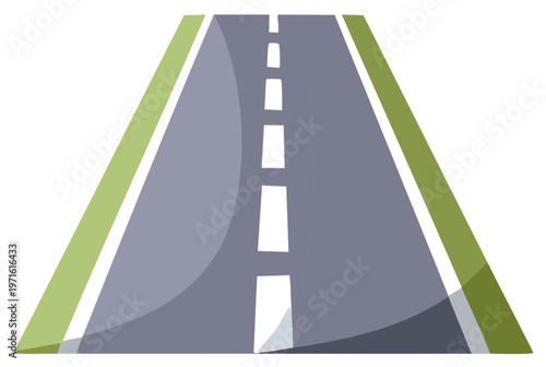 Perspective Road Illustration with Gray Asphalt and White Lane Markings