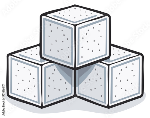 Three Sugar Cubes Stacked in a Pyramid Shape with Textured Surface