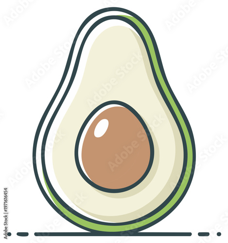 Halved Avocado Illustration with Seed, Nutrient-Rich Fruit Food Symbol, Healthy Diet