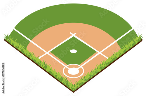 Baseball field illustration with grass and white lines for play or sport concept, diamond shape green and tan