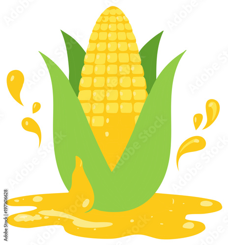 Fresh Corn Cob Dripping Sweet Juice Illustrative Design