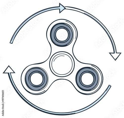 Hand spinner toy graphic with circular arrows, rotating fidget design.