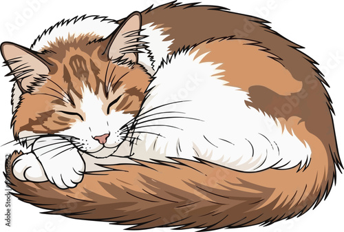 Asian Tiffanie cat curled up sleeping relaxed pose illustration