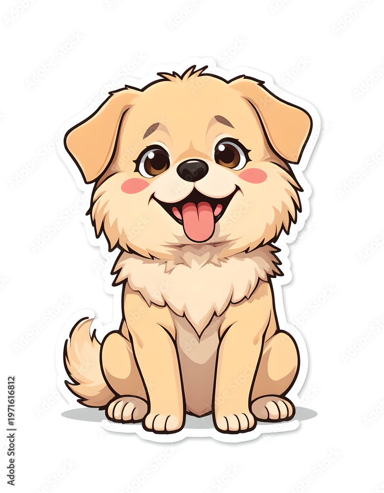 Obraz premium Cute golden retriever puppy cartoon sticker illustration