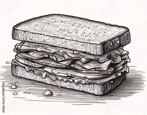 Deliciously stacked deli sandwich with layers of meat and bread.