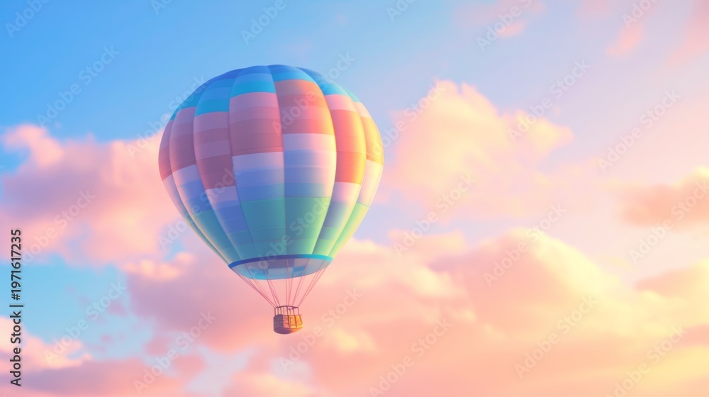 Obraz premium Pastel hot air balloon gliding through a golden sky