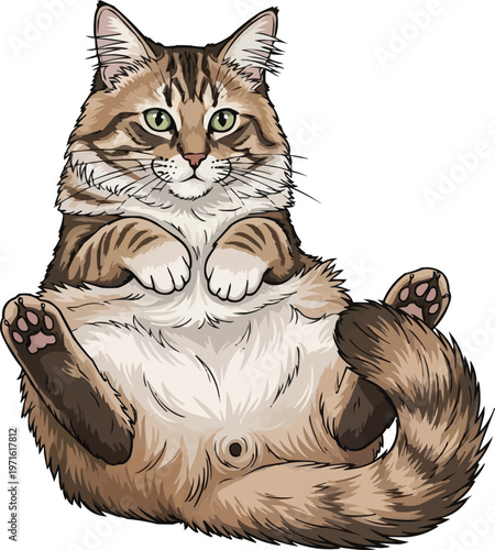 Asian Tiffanie cat lying down belly up relaxed vector illustration