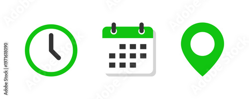 Time, Date and Location icon set
