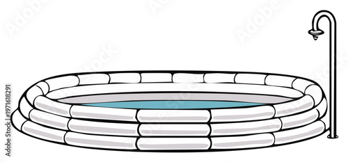 Inflatable pool with shower head in cartoon style.