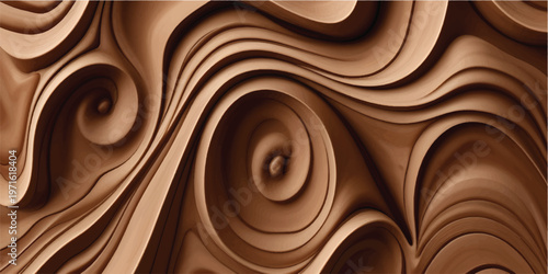 A seamless dark cocoa background features a flowing liquid chocolate texture with elegant gold swirls and silky brown waves in a sweet dessert pattern design