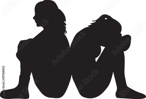 Seated Figures Silhouette – Black Back-to-Back Design Symbolising Separation or Emotional Distance