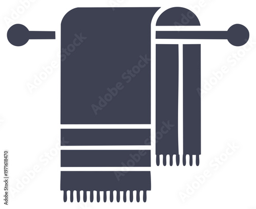 Stylized Towel Rack with Hanging Bath Towel, Bathroom Accessory, House Fixture Icon