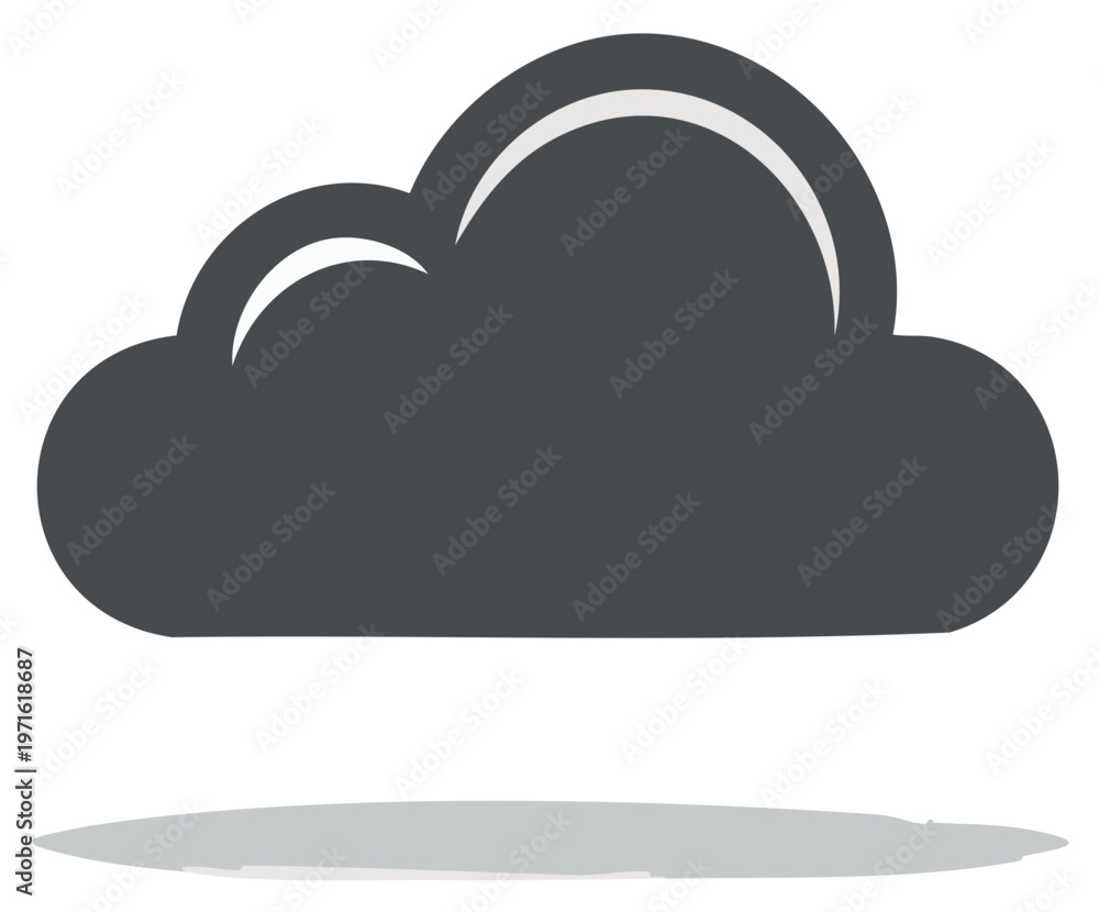 Fototapeta premium Single Gray Cloud Floating With Visible Shadow in Clean Weather Icon for Forecasts and Designs