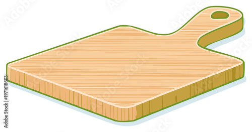 Isometric wooden cutting board kitchen utensil illustration with natural wood grain texture