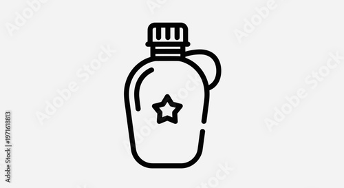 Classic water canteen or flask with a star emblem, isolated white background.