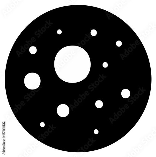 Simple black and white vector icon of a sanding disc with dust extraction holes for an orbital sander