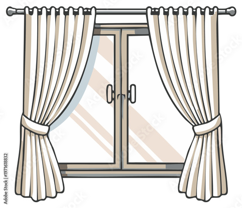 Vector illustration of a window with white curtains offering natural light into an interior space creating cozy ambiance and privacy