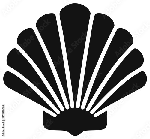 Graphic black scallop seashell symbol for marine and pilgrimage designs
