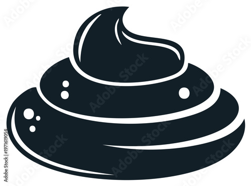 Stylized dark brown poo illustration in a pile with small bubbles and swirls, a graphic sanitation concept